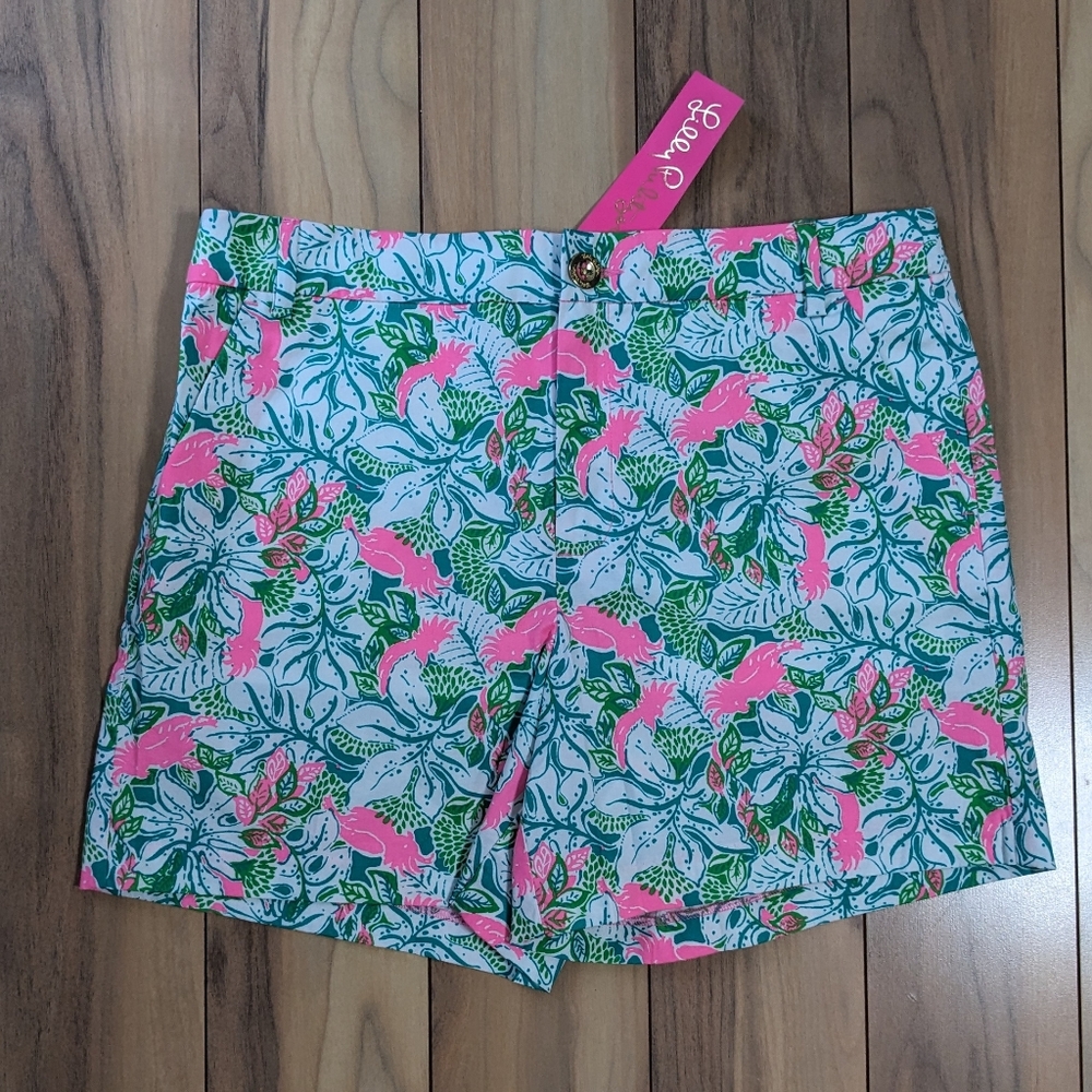 NWT! Lilly Pulitzer Gretchen High Rise Shorts Botanical Green Just Wing It 10